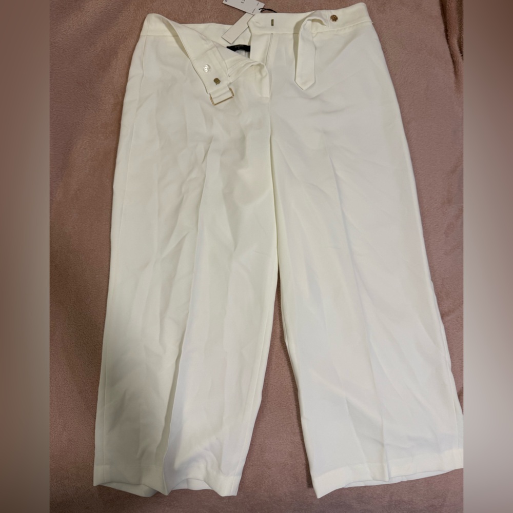 🟢🟢Tahari Women’s White Wide Leg Crepe Pants